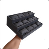 استند ساعت و دستبند 12 بالشتکی سه طبقه رنگ طوسی تیره