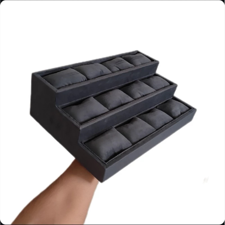 استند ساعت و دستبند 12 بالشتکی سه طبقه رنگ طوسی تیره