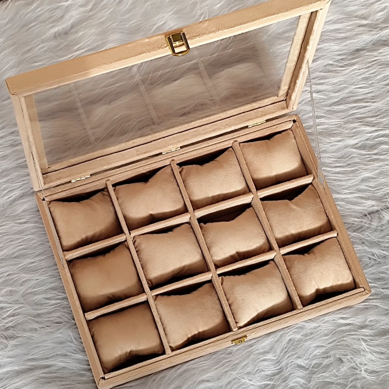 استند ساعت درب دار شیشه ای رنگ کرم روشن