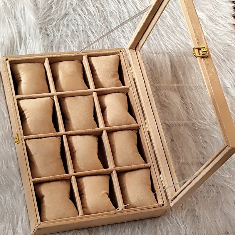 استند ساعت درب دار شیشه ای رنگ کرم روشن