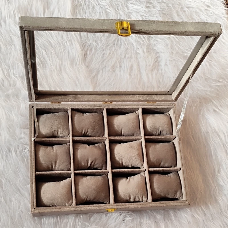 استند ساعت و دستبند درب دار شیشه ای رنگ طوسی روشن