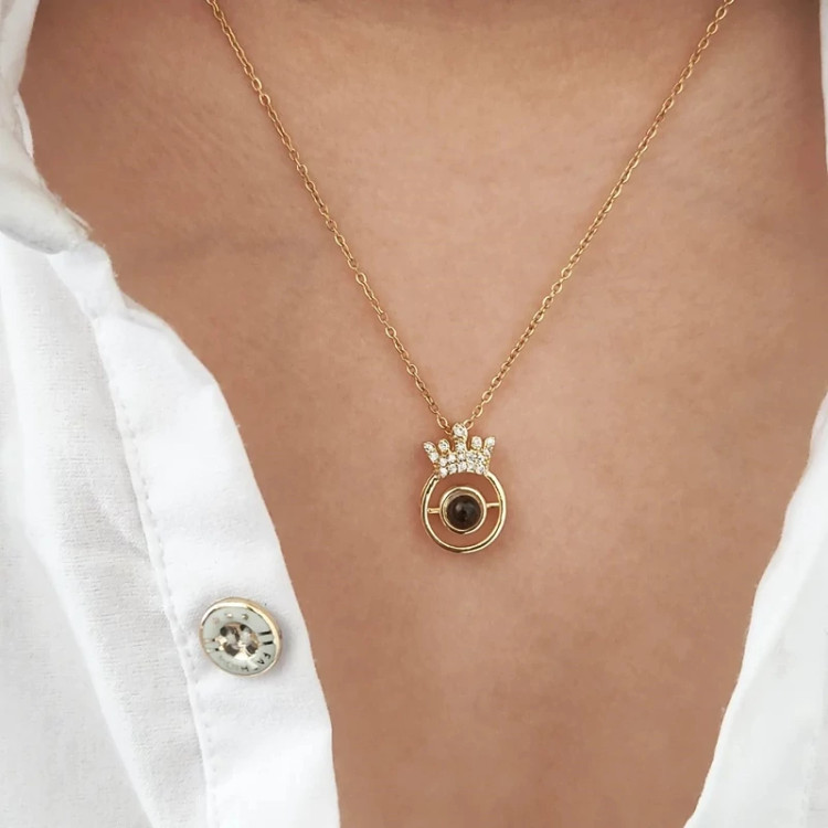 گردنبند دوستت دارم به صد زبان دنیا طرح تاج