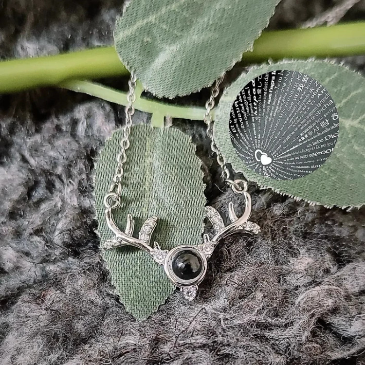 گردنبند تلسکوپی دوستت دارم به صد زبان دنیا طرح شاخ گوزن نقره ای