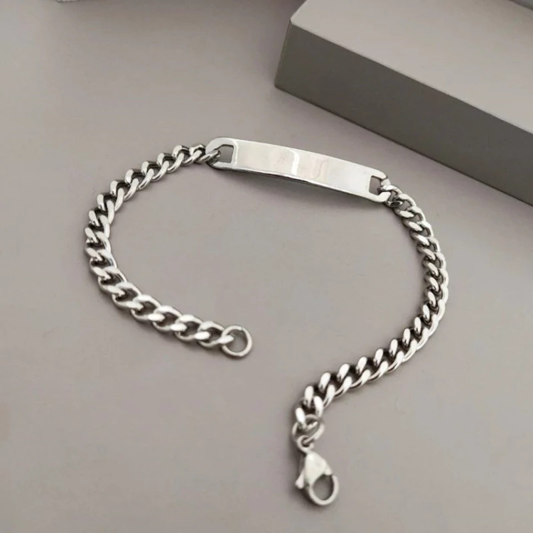 دستبند استیل نقره ای حکاکی