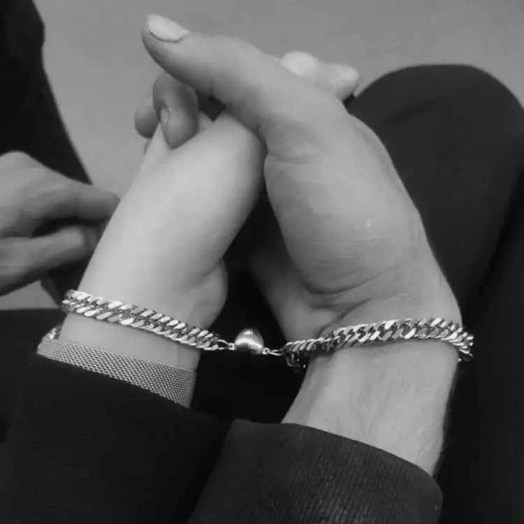 دستبند ست مگنتی استیل زن و مرد طرح قلب سیلور