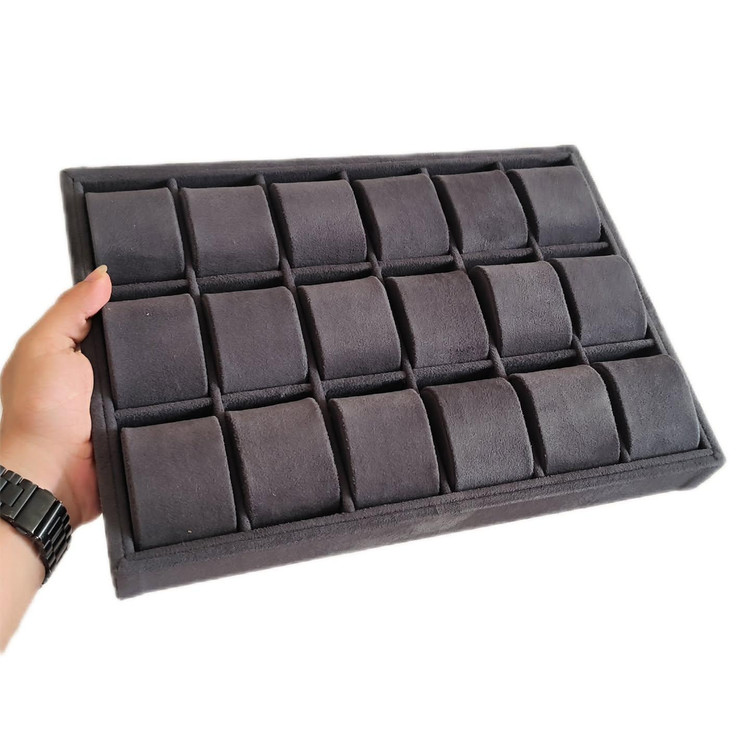 استند و نظم دهنده ساعت فول مخمل طوسی تیره 18 خانه